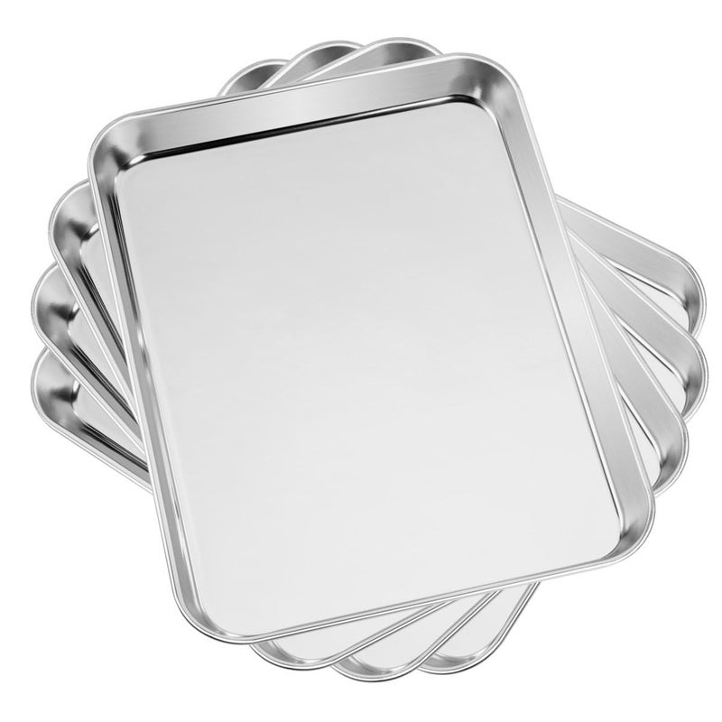 Yododo Baking & Cookie Sheets Set of 4, Yododo Stainless Steel Compact Toaster Oven Pan Tray Ovenware Professional, Size 10.23 x 8.26 x 1 inch, Heavy Duty, Deep Edge, Superior Mirror Finish, Dishwasher Safe - Image 1
